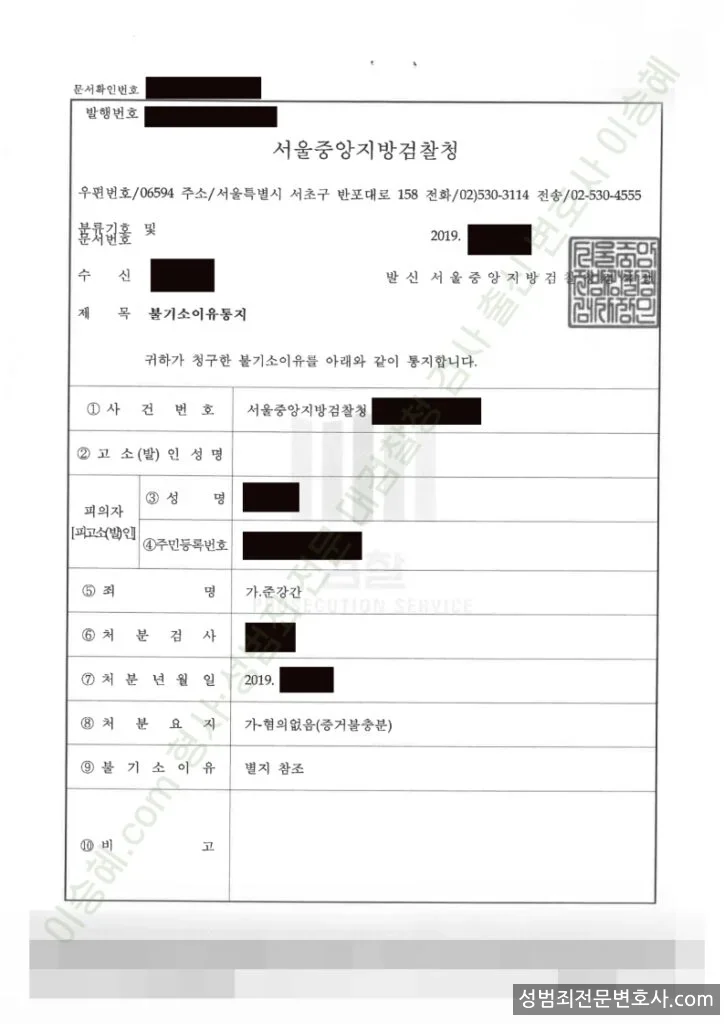 무혐의(불기소) 처분문서