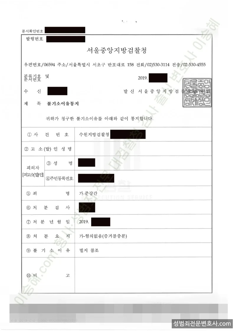 무혐의(불기소) 처분문서
