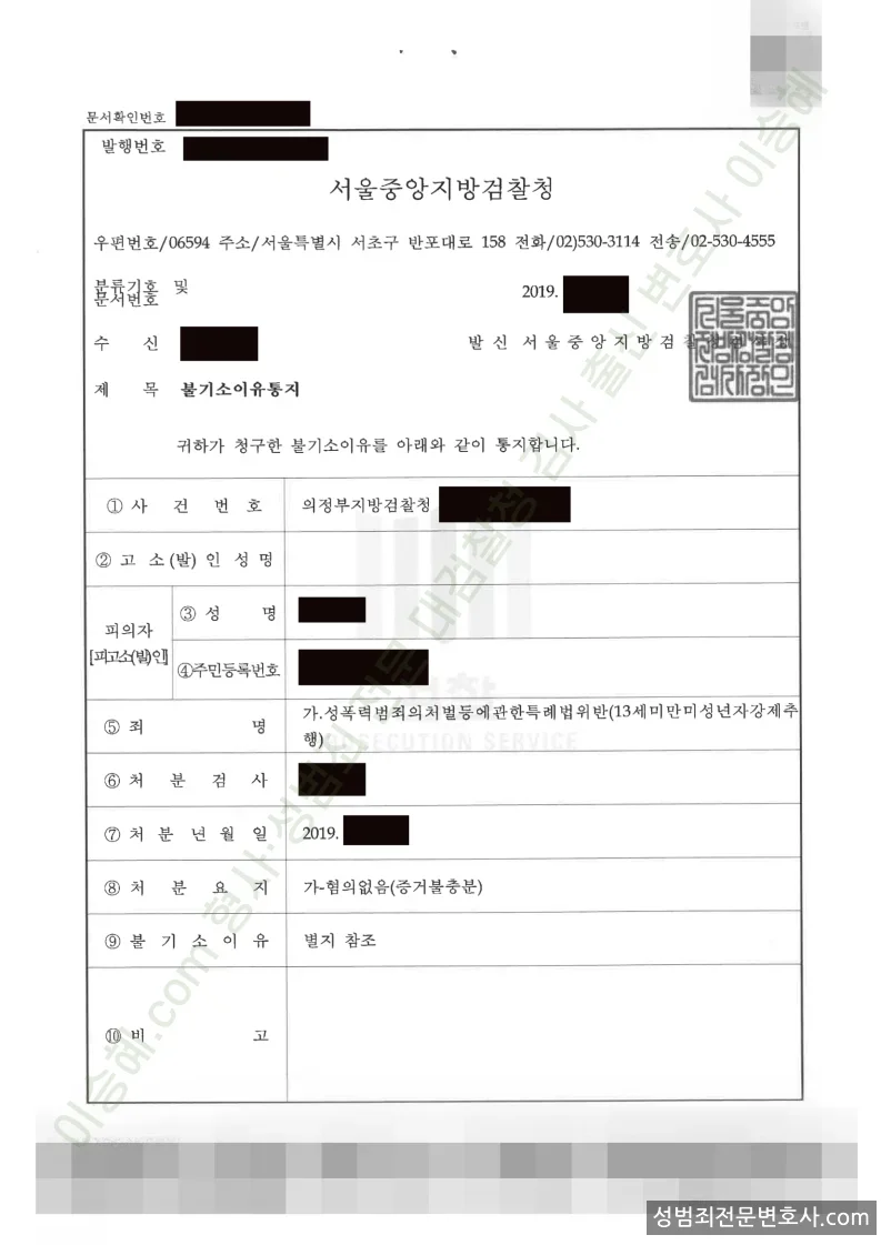 무혐의(불기소) 처분문서