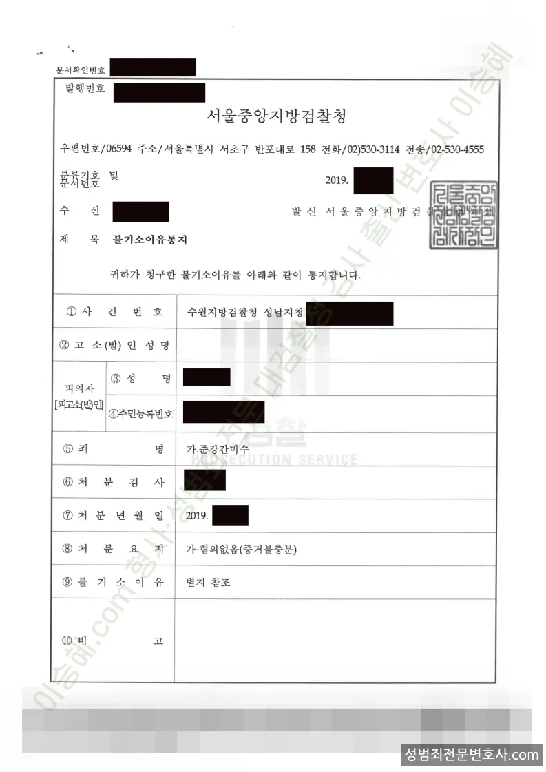 무혐의(불기소) 처분문서