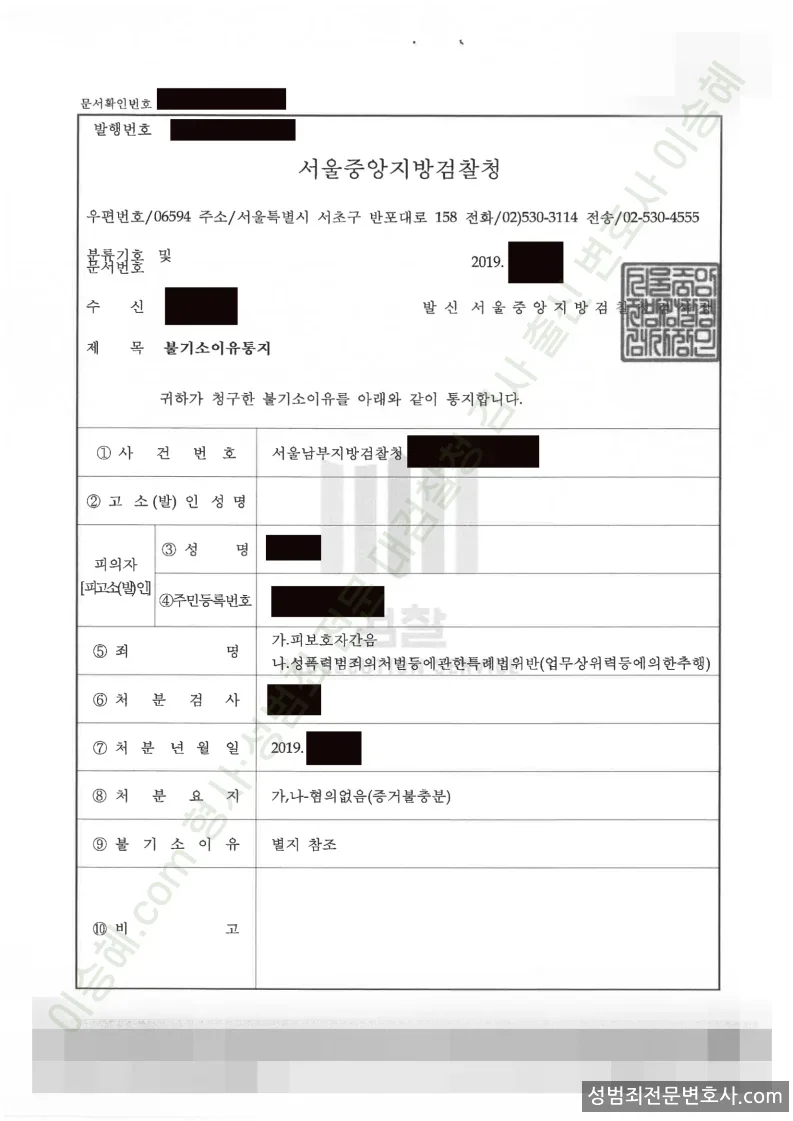 무혐의(불기소) 처분문서