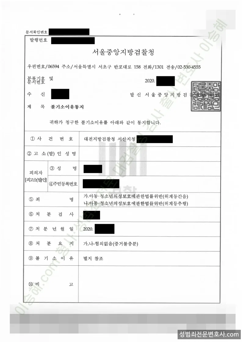 무혐의(불기소) 처분문서