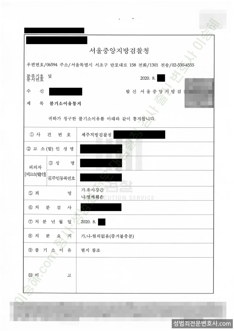 무혐의(불기소) 처분문서