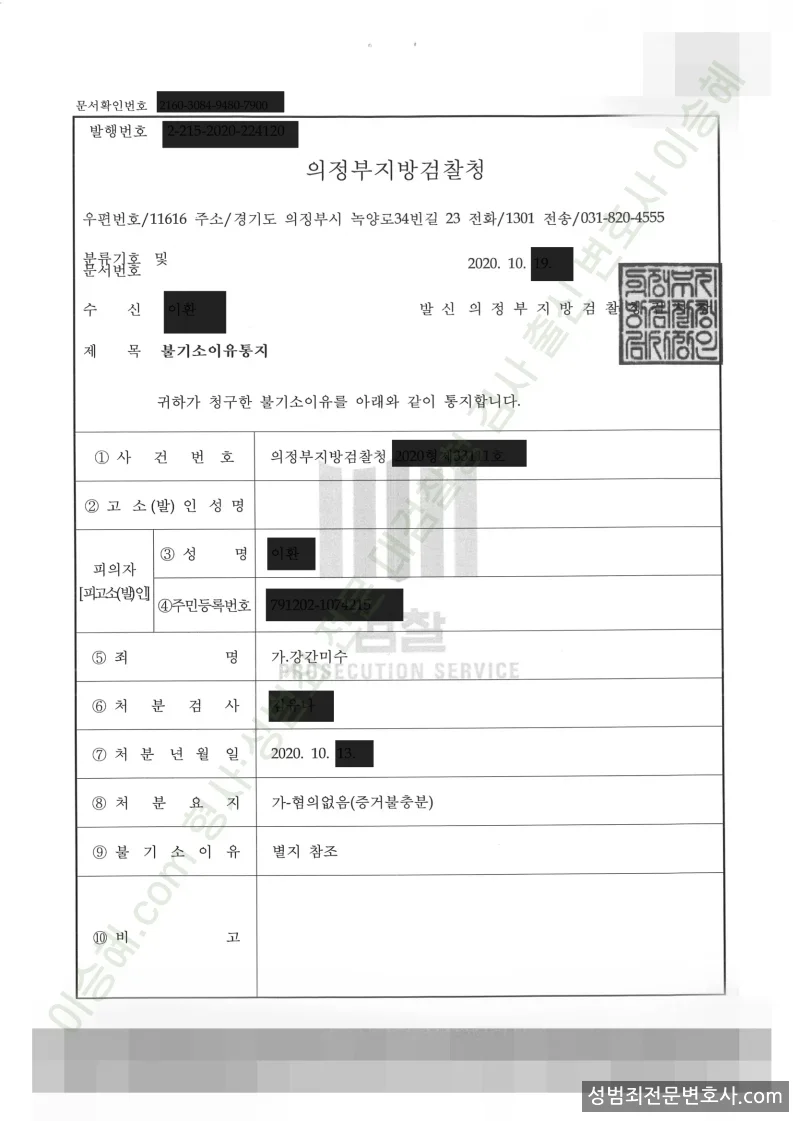 무혐의(불기소) 처분문서