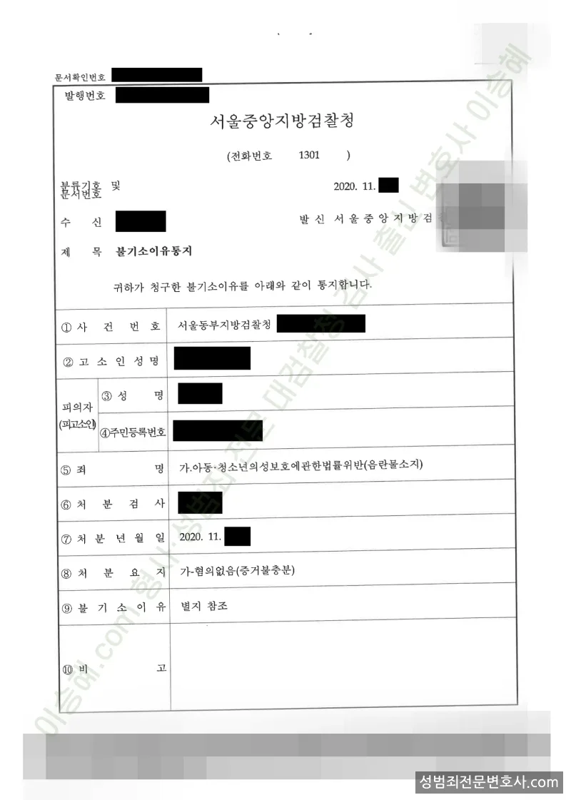 무혐의(불기소) 처분문서