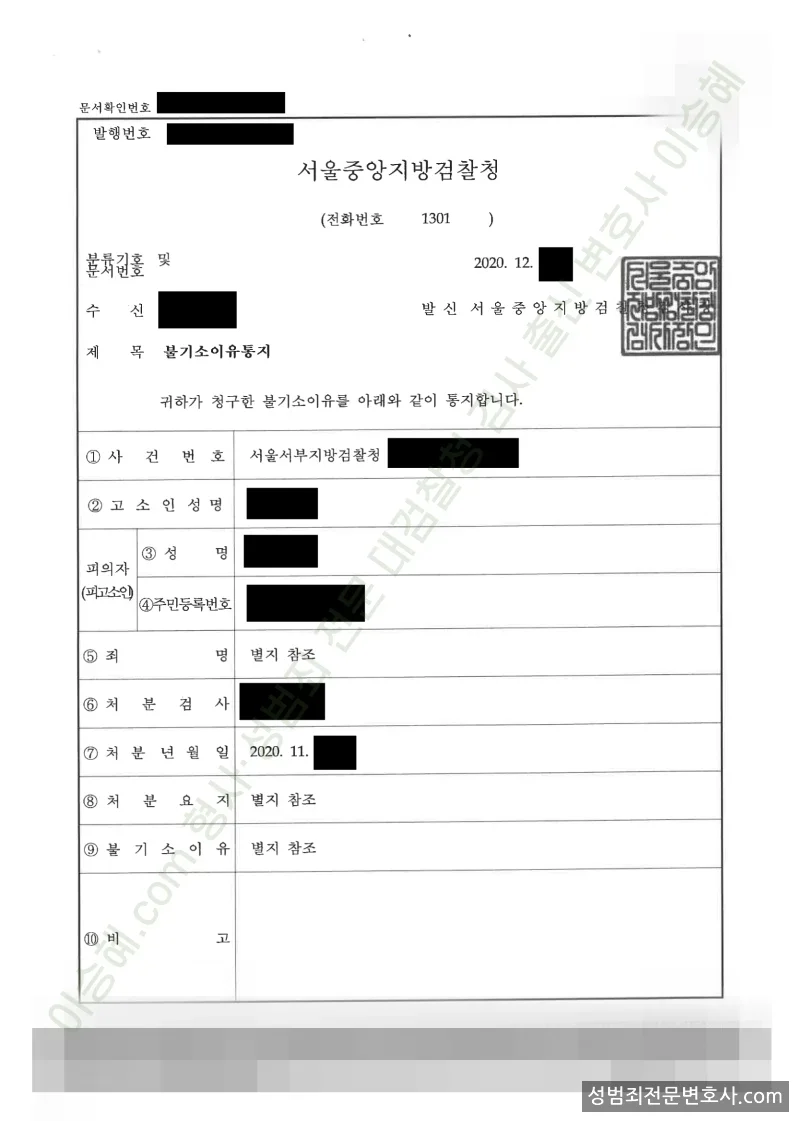 무혐의(불기소) 처분문서