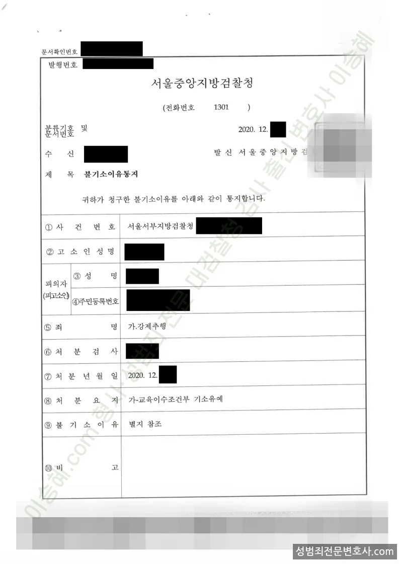 기소유예(불기소) 처분문서