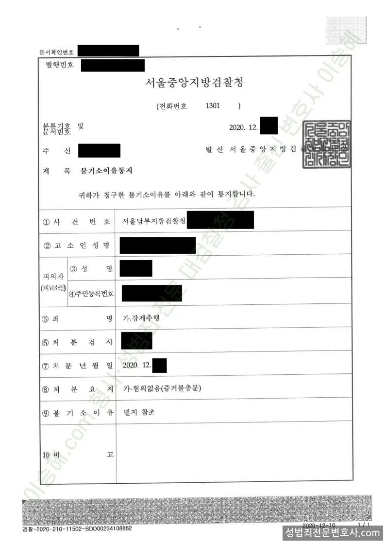 무혐의(불기소) 처분문서