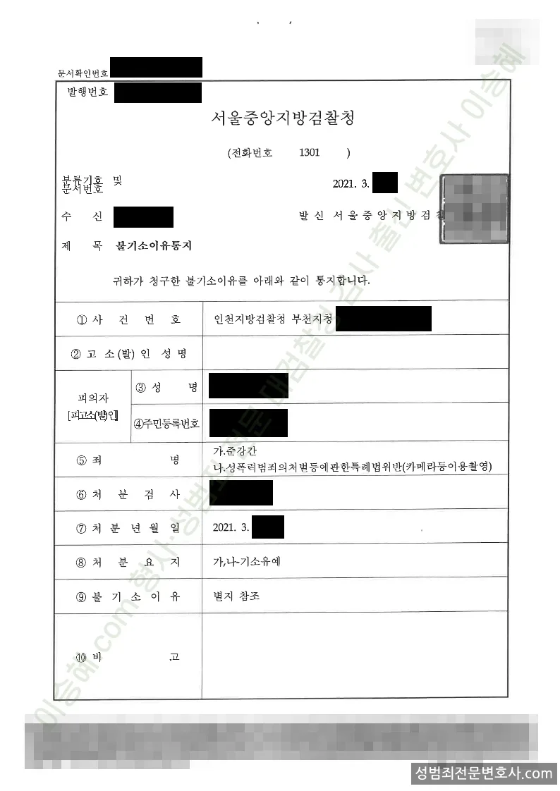 기소유예(불기소) 처분문서