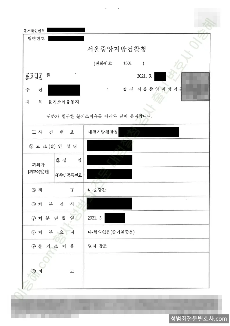 무혐의(불기소) 처분문서