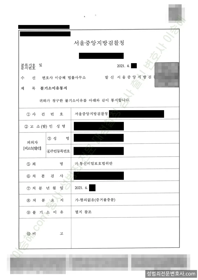 무혐의(불기소) 처분문서