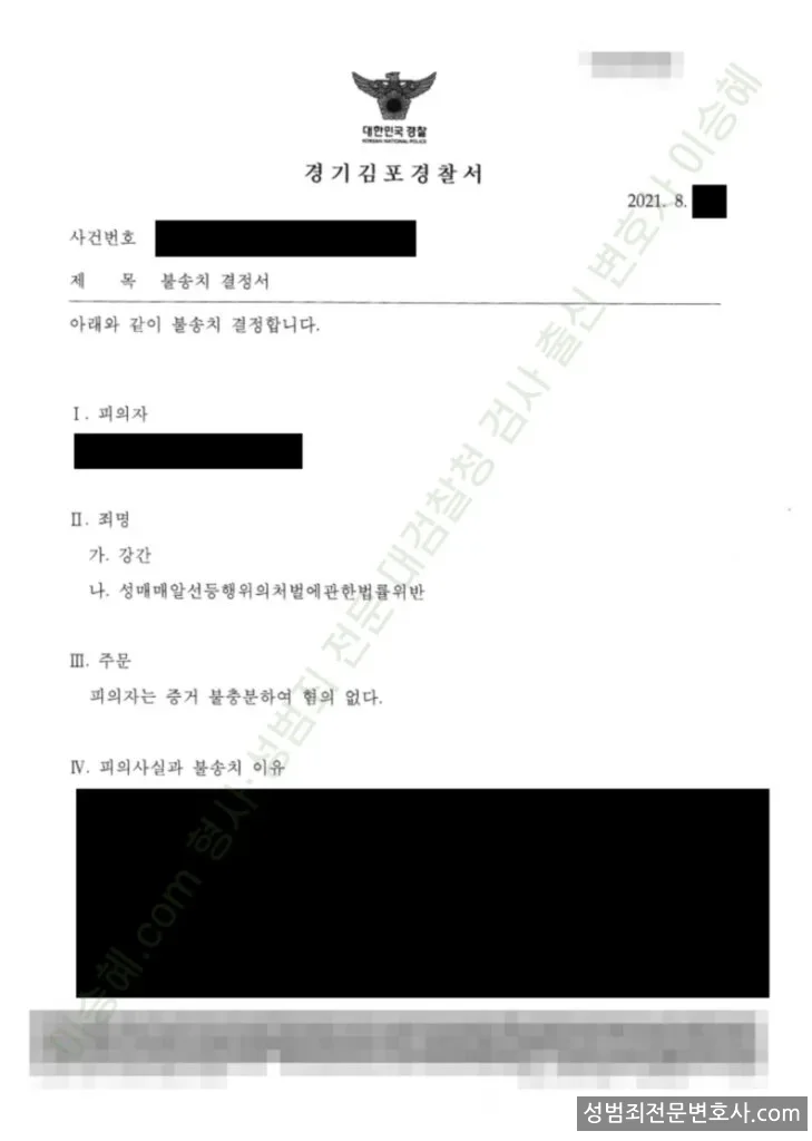 무혐의(불송치) 처분문서