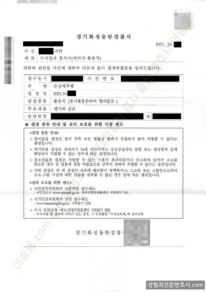 무혐의(불송치) 처분문서