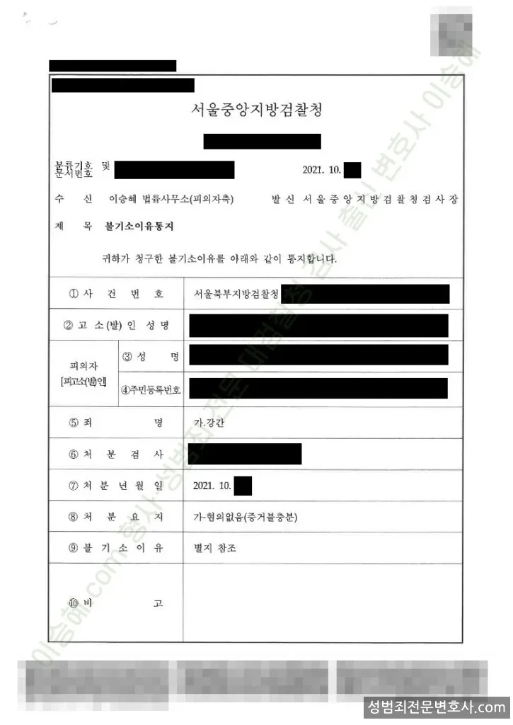 무혐의(불기소) 처분문서