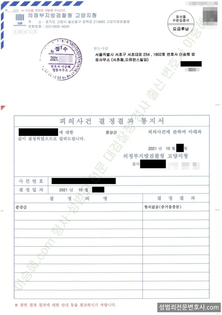 무혐의(불기소) 처분문서
