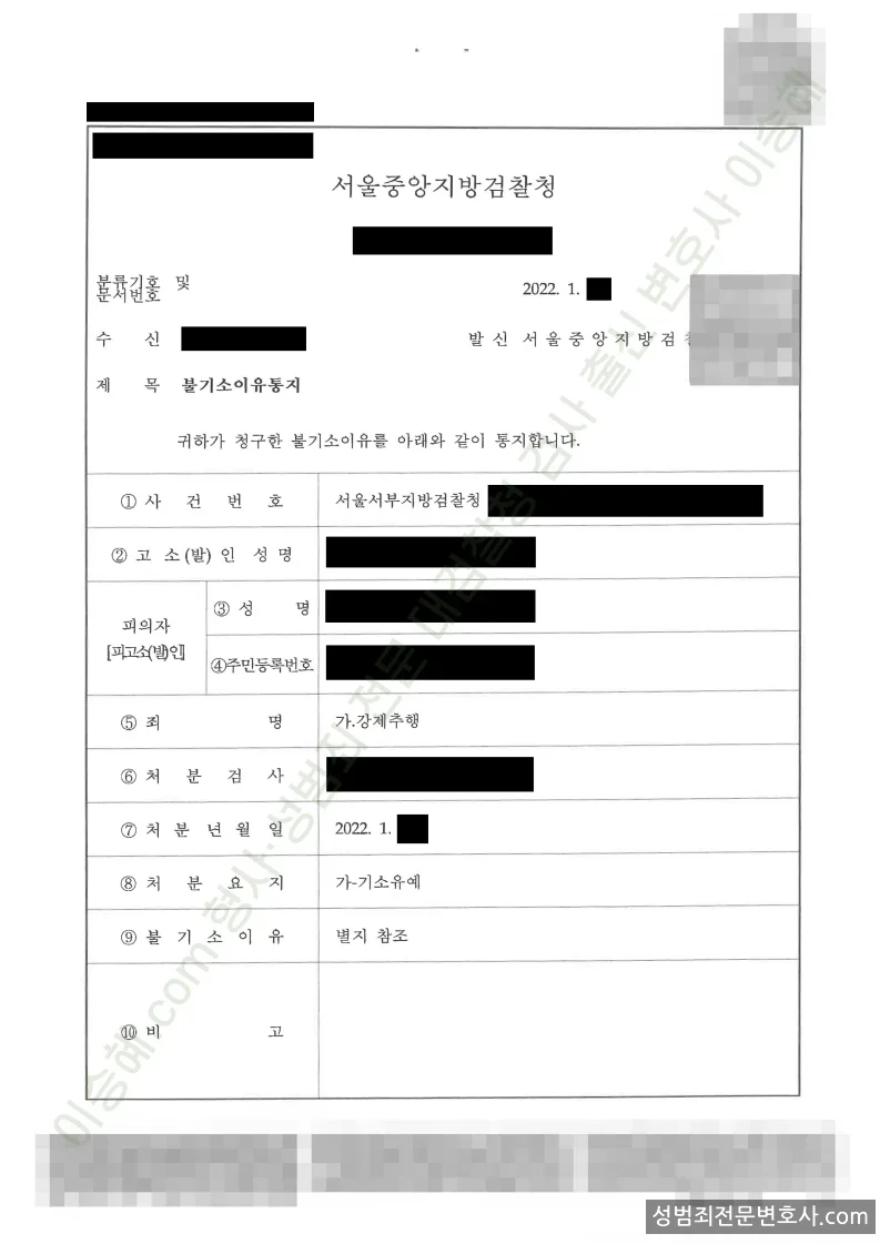 기소유예(불기소) 처분문서