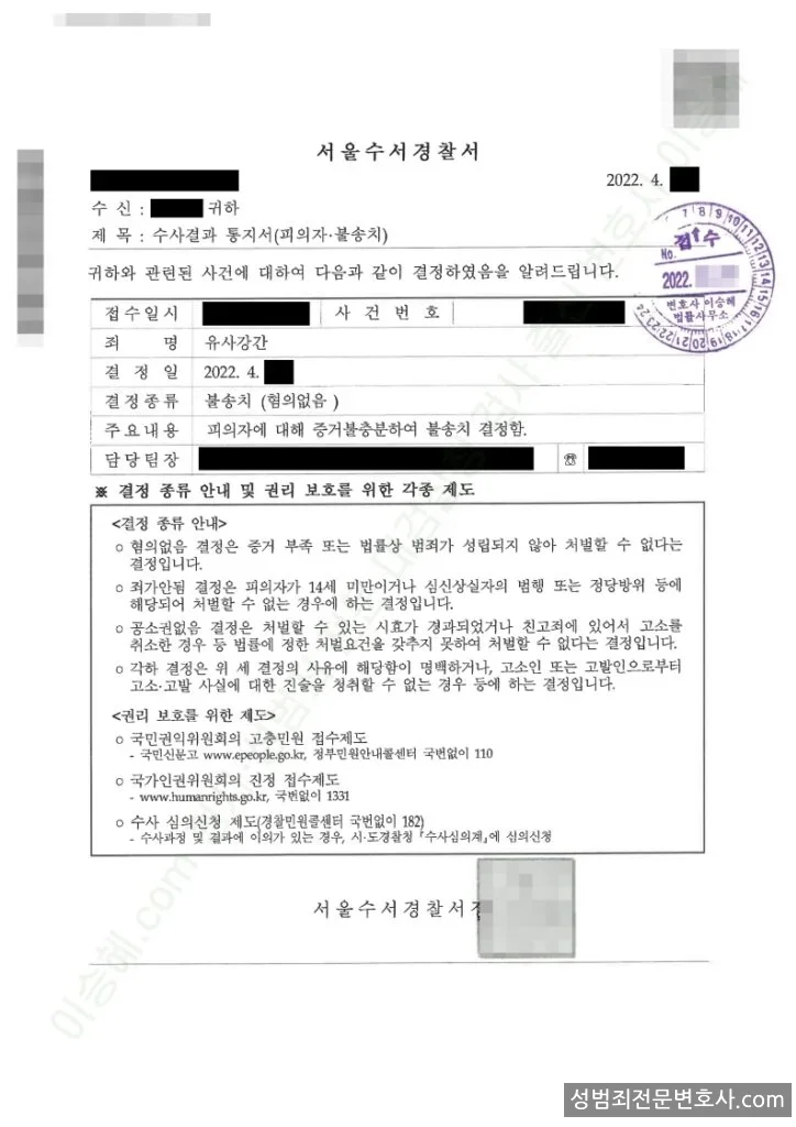 무혐의(불송치) 처분문서