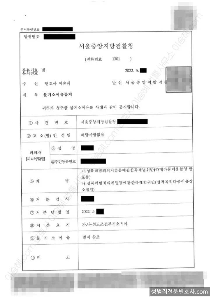기소유예(불기소) 처분문서
