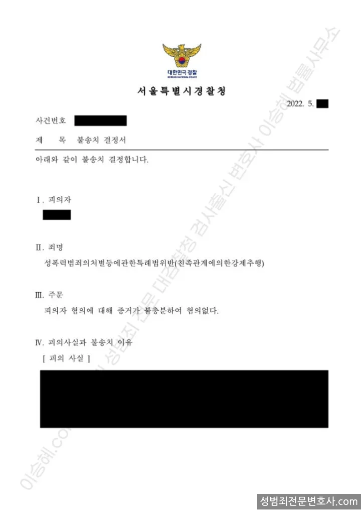 무혐의(불송치) 처분문서