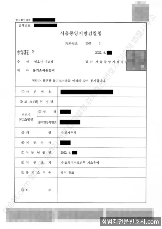 기소유예(불기소) 처분문서