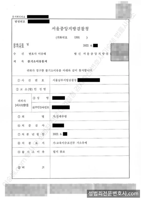 기소유예(불기소) 처분문서