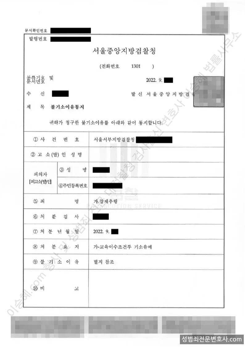 기소유예(불기소) 처분문서