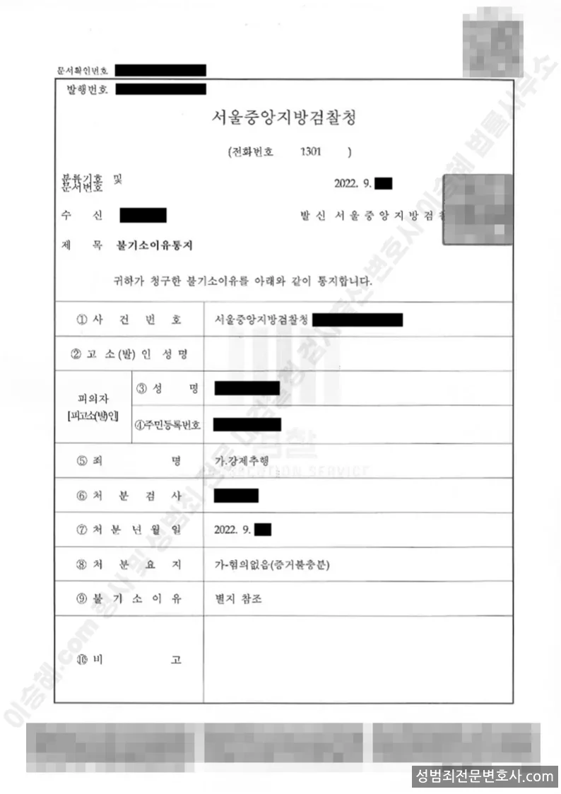 무혐의(불기소) 처분문서