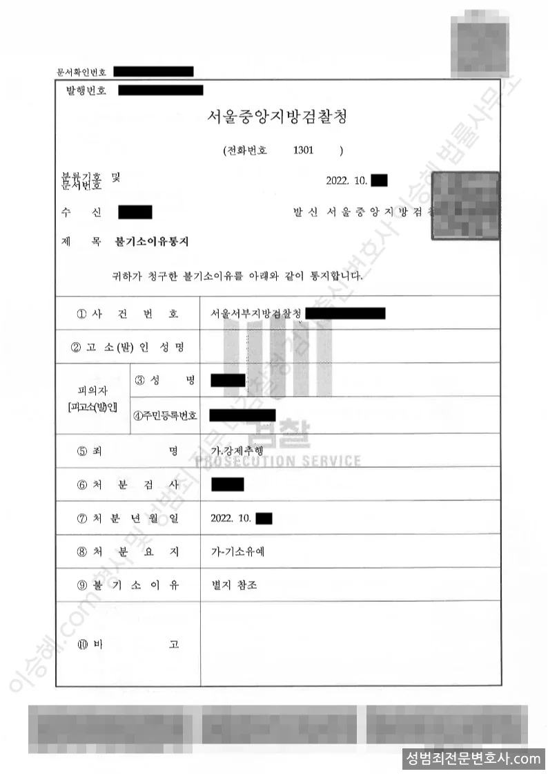 기소유예(불기소) 처분문서