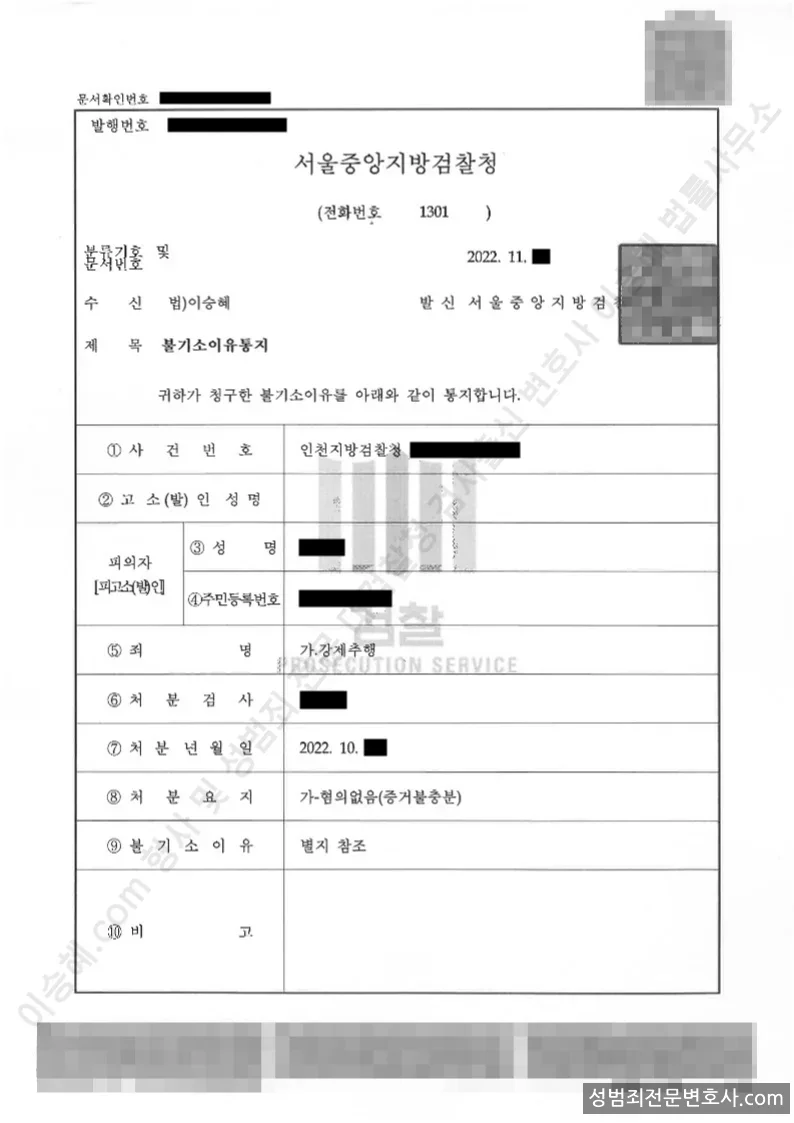 무혐의(불기소) 처분문서
