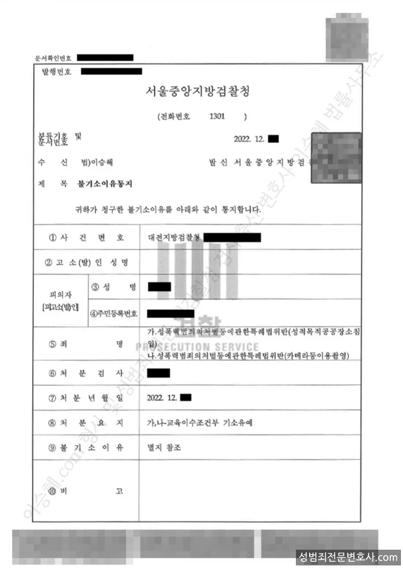 기소유예(불기소) 처분문서