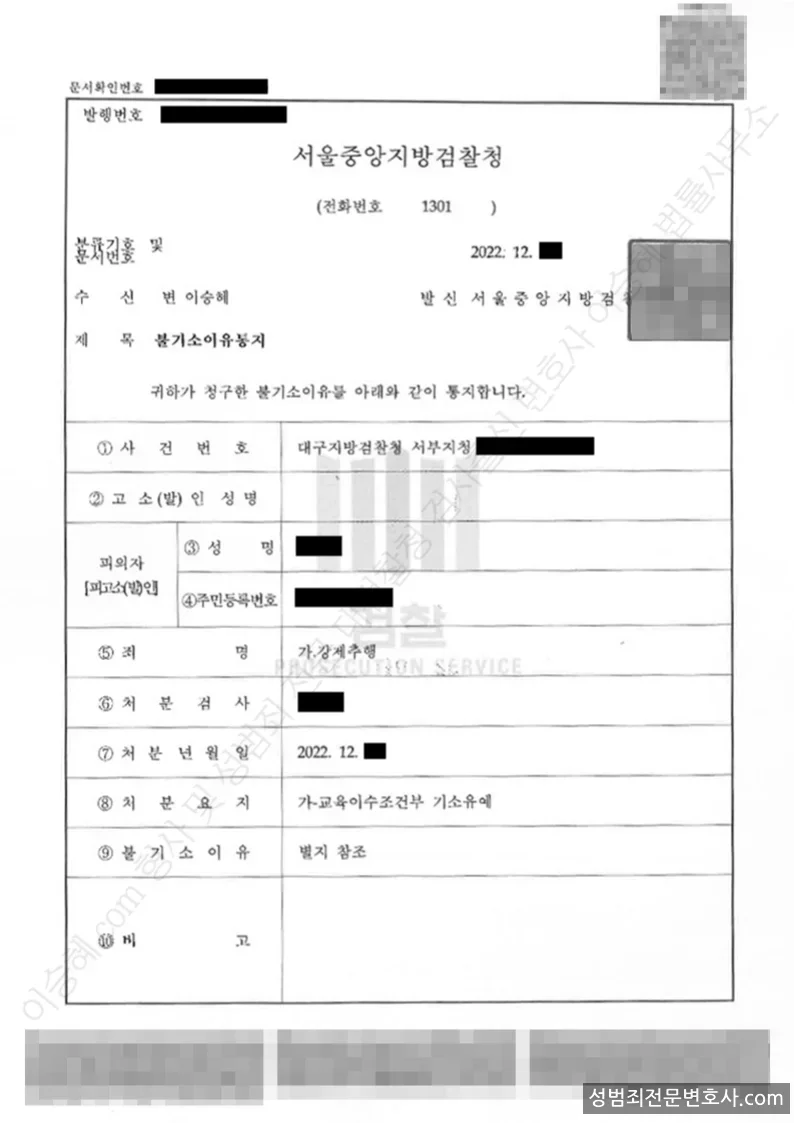 기소유예(불기소) 처분문서