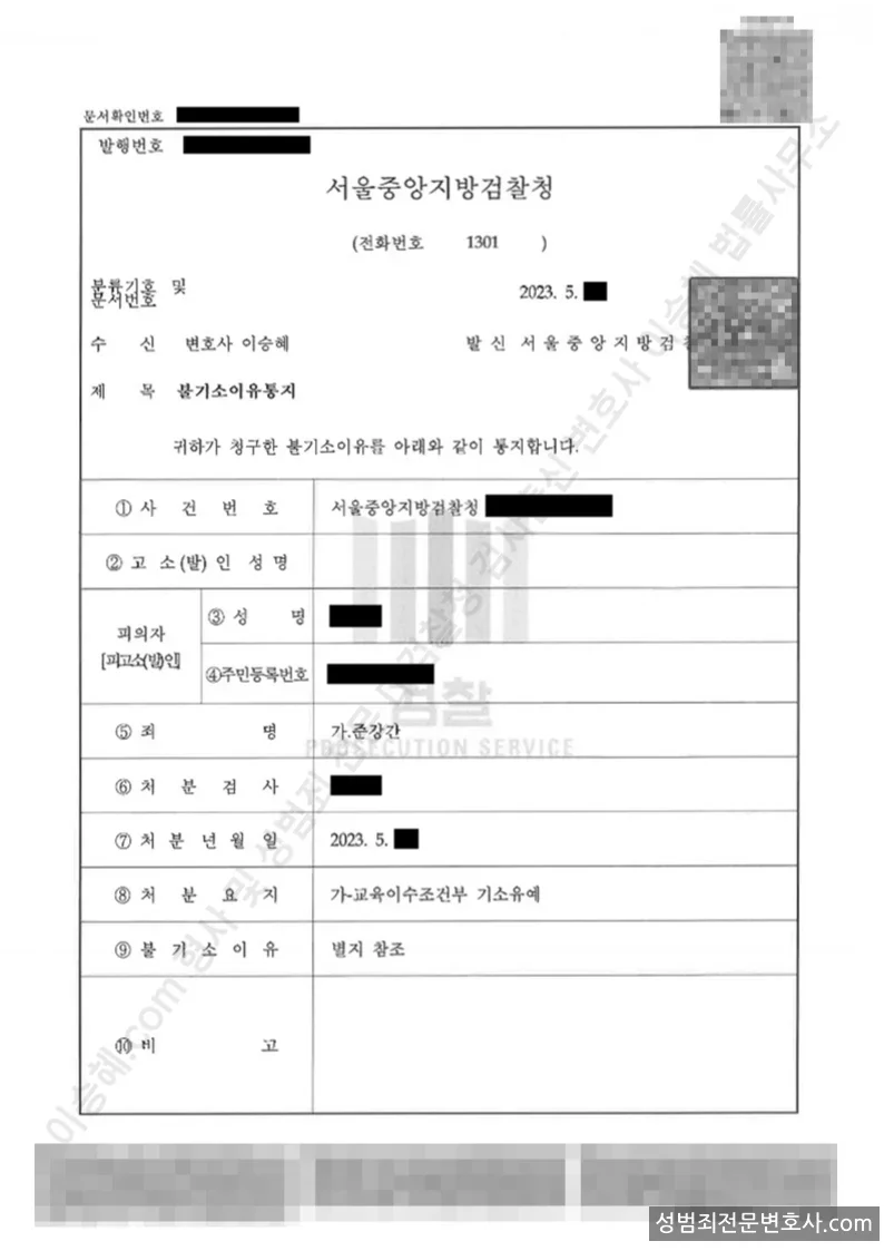 기소유예(불기소) 처분문서