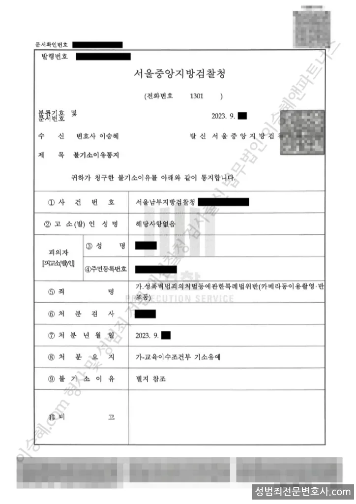 기소유예(불기소) 처분문서