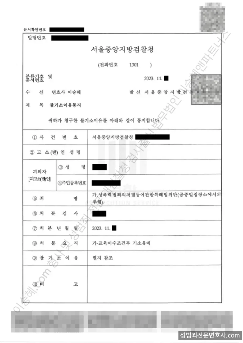 기소유예(불기소) 처분문서