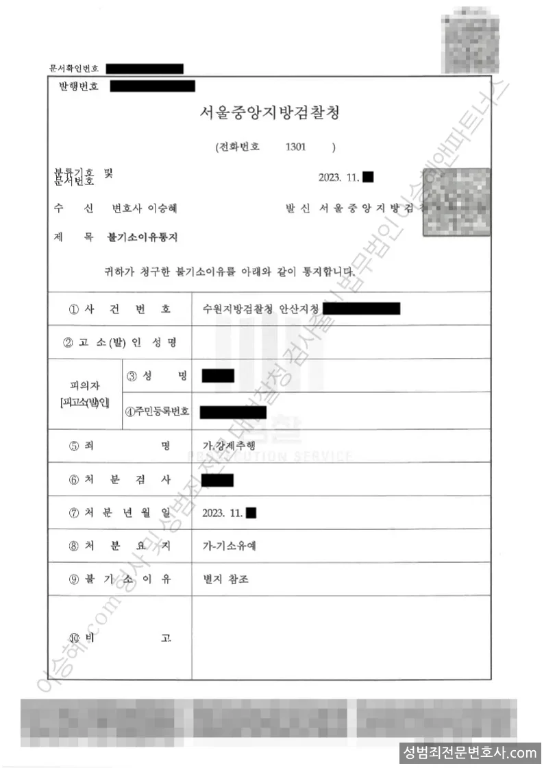기소유예(불기소) 처분문서