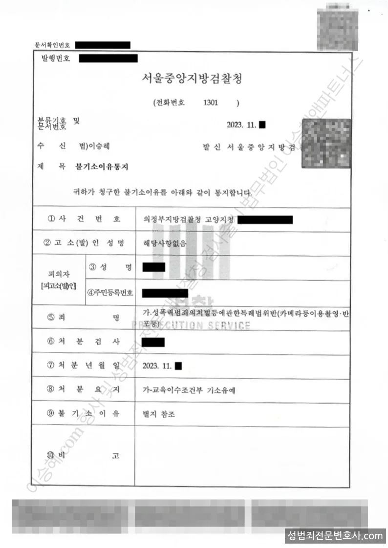 기소유예(불기소) 처분문서