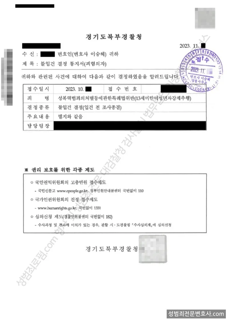 무혐의(불입건) 처분문서