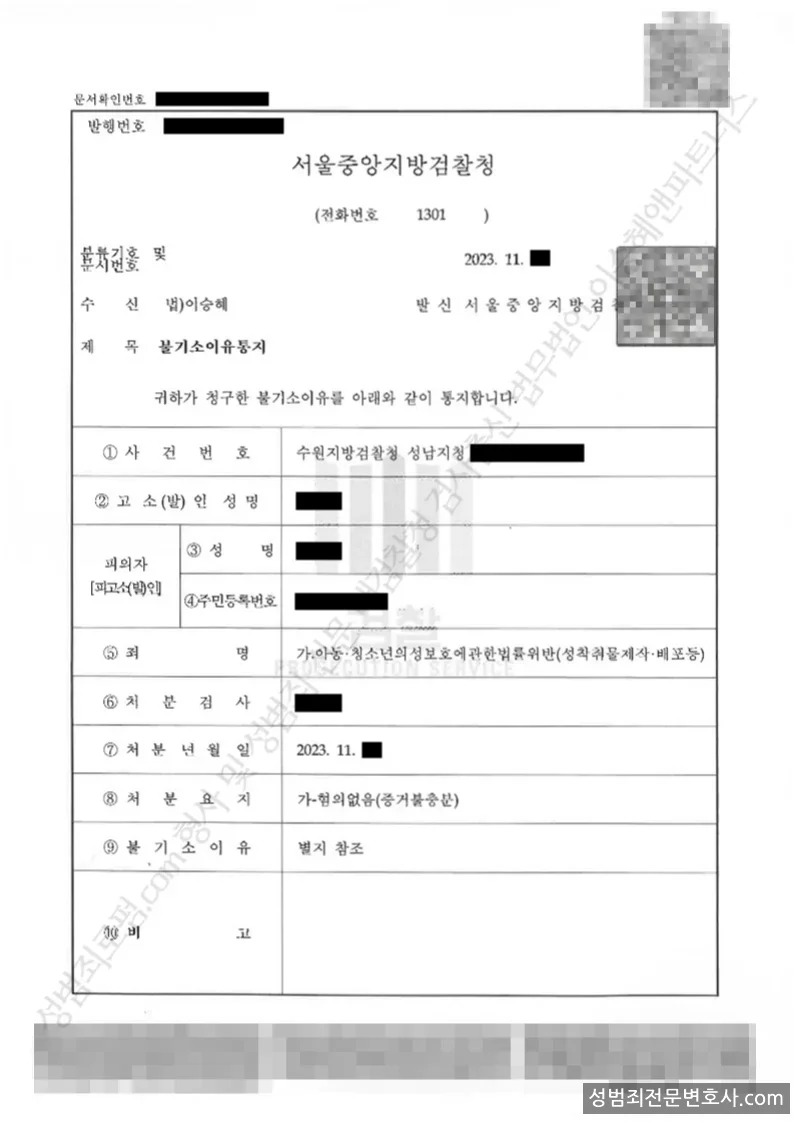 무혐의(불기소) 처분문서