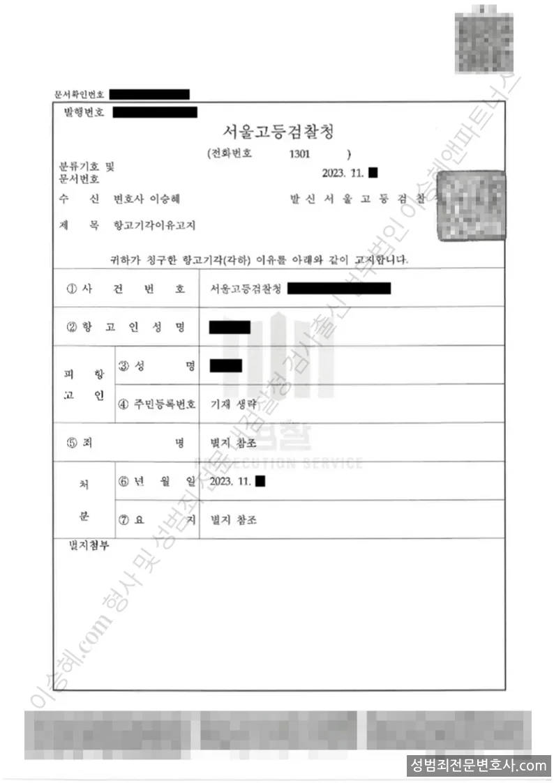 무혐의(항고기각) 처분문서
