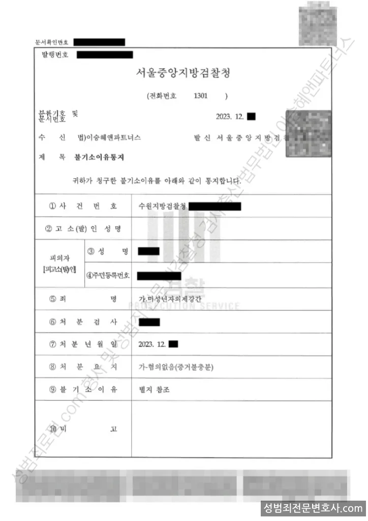 무혐의(불기소) 처분문서