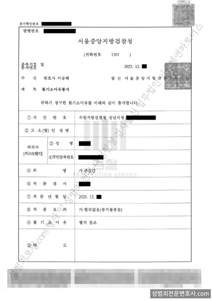 무혐의(불기소) 처분문서