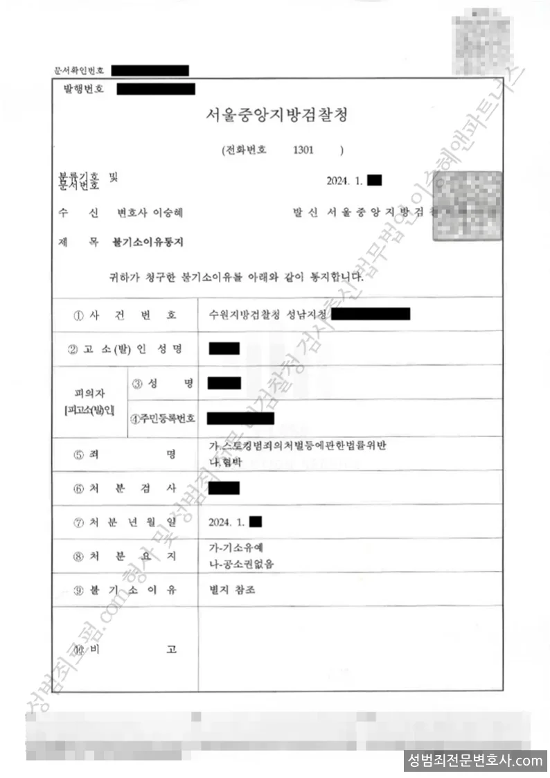 기소유예(불기소) 처분문서