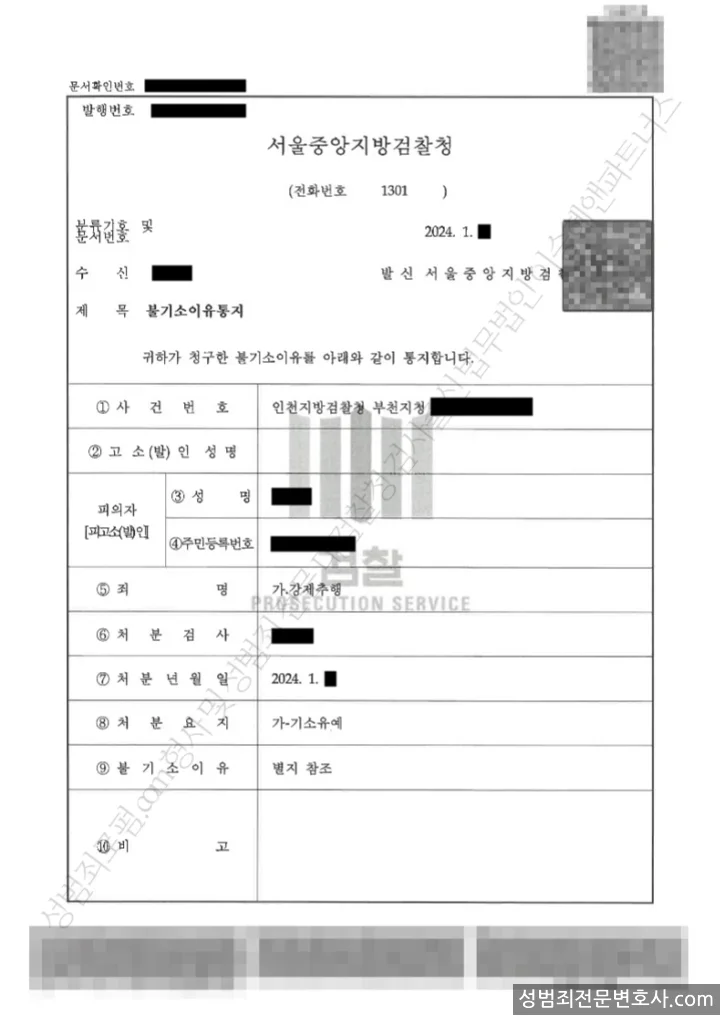 기소유예(불기소) 처분문서