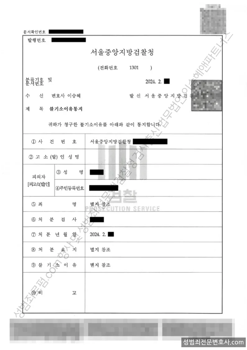 기소유예(불기소) 처분문서