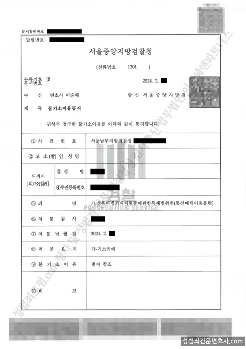 기소유예(불기소) 처분문서