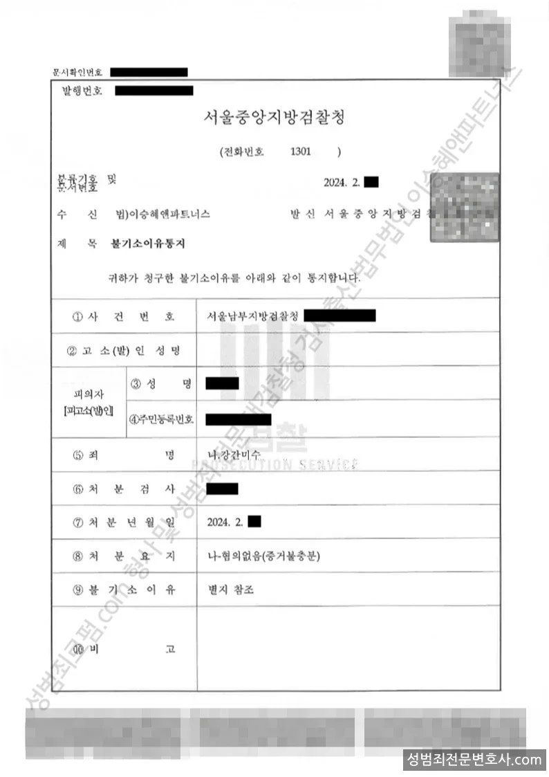 무혐의(불기소) 처분문서