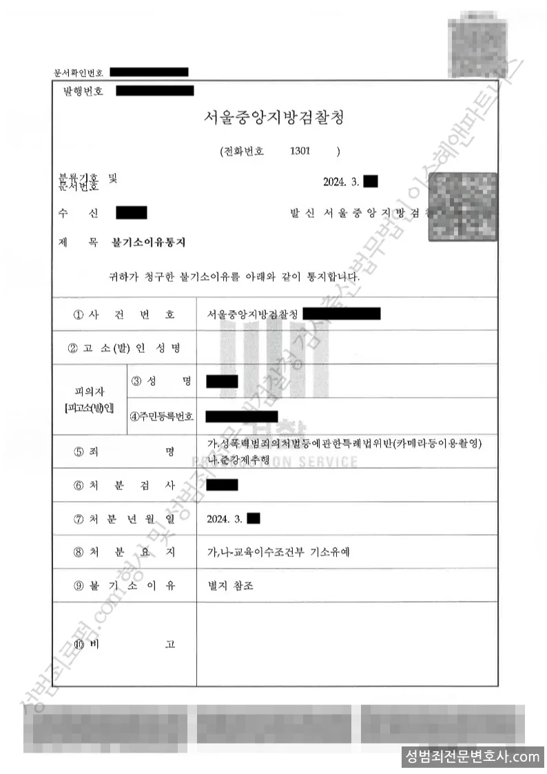 기소유예(불기소) 처분문서
