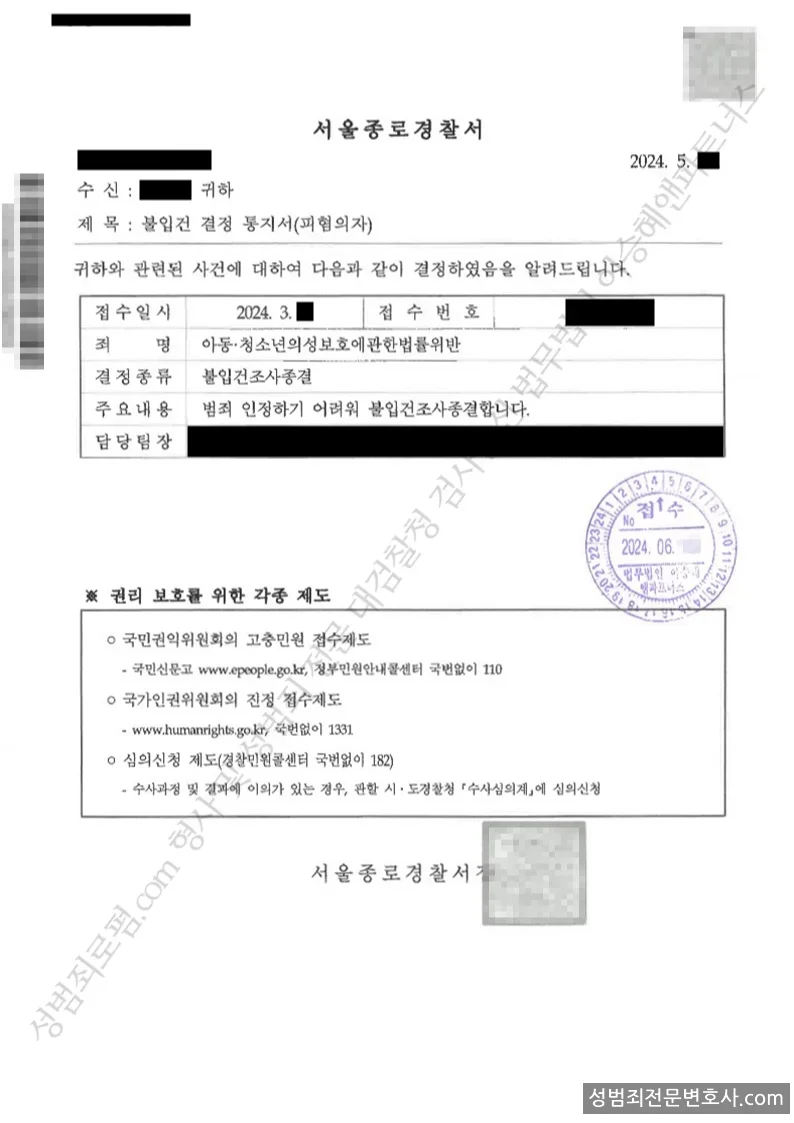 무혐의(불입건) 처분문서