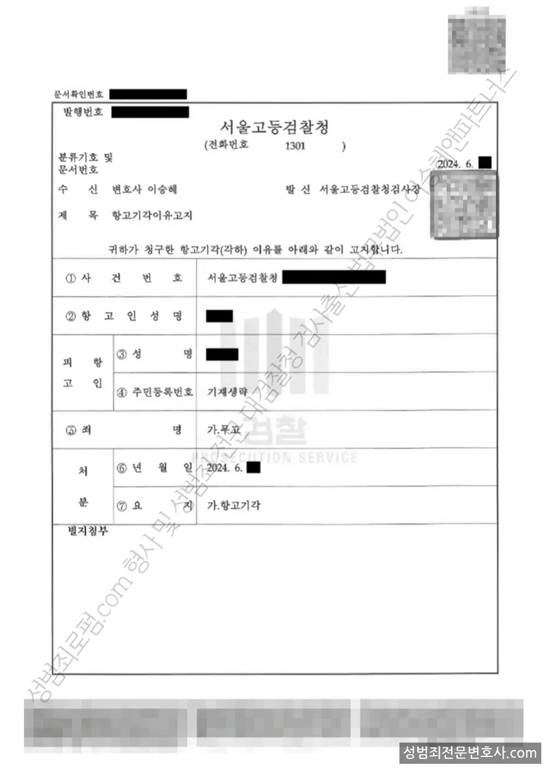 무혐의(항고기각) 처분문서