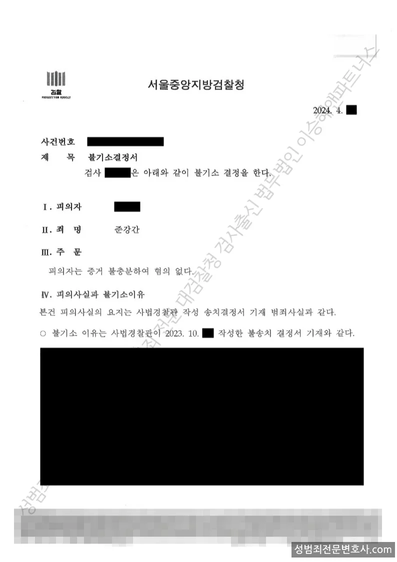 무혐의(불기소) 처분문서